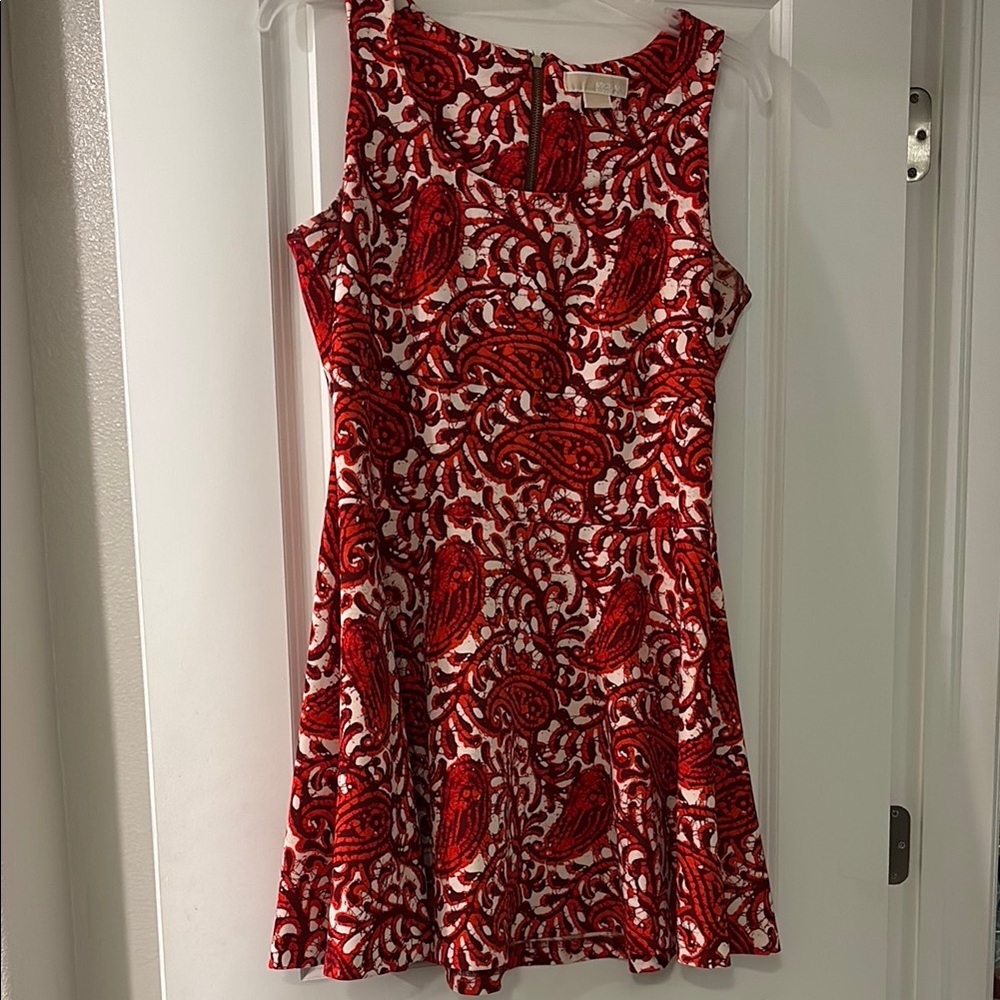 Michael Kors Red and White Paisley Mini Dress
